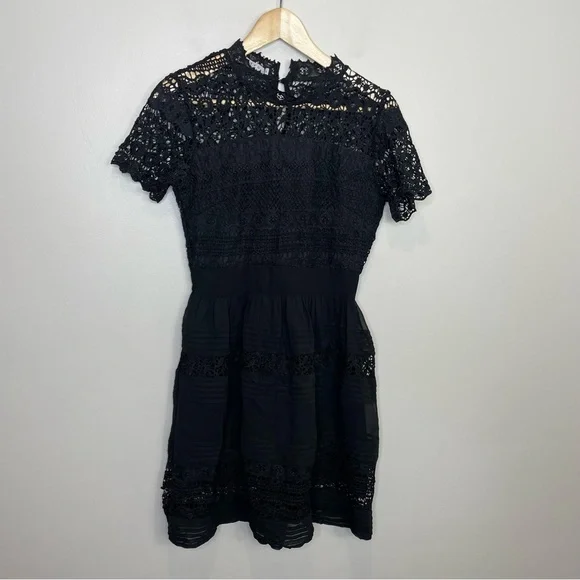 Sandro | Dresses | Sandro Womens Black Lace Short Sleeve Mini Sheath Dress  | Poshmark